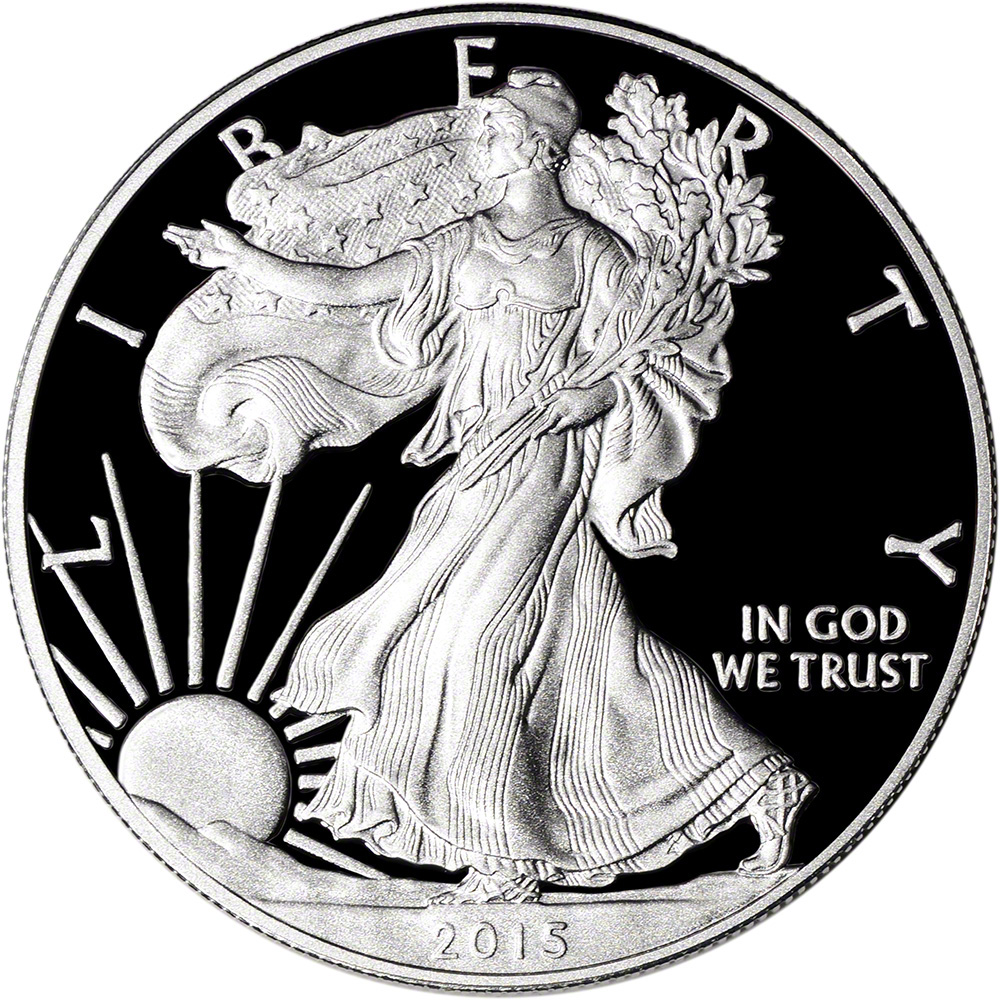 The obverse of an American Silver Eagle Proof Coin