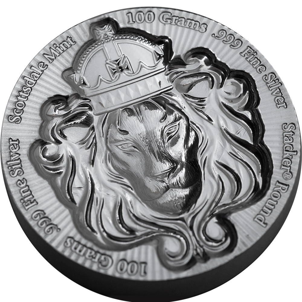 Buy 100 Gram Scottsdale Mint Silver Lion Stacker Round | SD Bullion