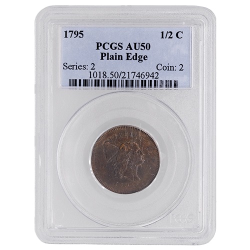 1795 US Copper Liberty Cap Half Cent PCGS AU-50 Plain Edge
