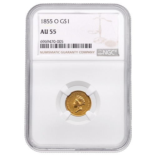1855-O NGC AU-55 $1 Liberty Head Gold Coin Type II