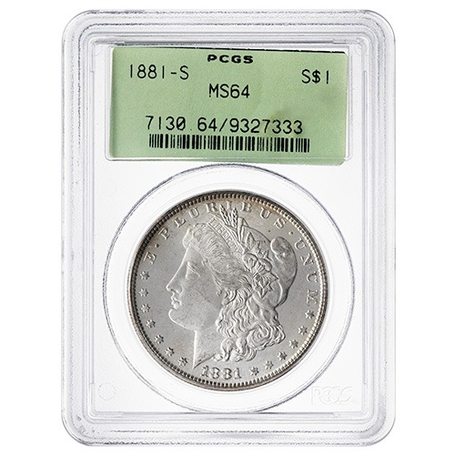1881-S PCGS MS-64 Morgan Silver Dollar Coin - Old Green Holder