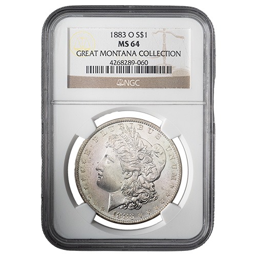 1883-O NGC MS-64 Morgan Silver Dollar Coin - Great Montana Collection Label