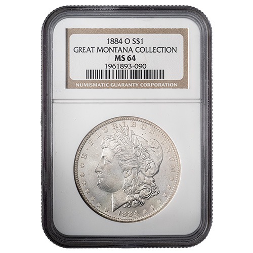 1884-O NGC MS-64 Morgan Silver Dollar Coin - Great Montana Collection Label
