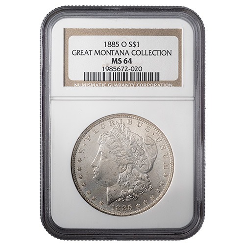 1885-O NGC MS-64 Morgan Silver Dollar Coin - Great Montana Collection Label