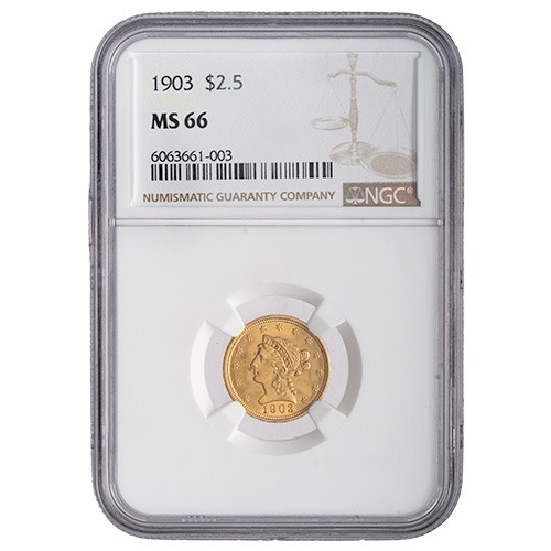 1903 NGC MS-66 $2.50 Liberty Quarter Eagle Gold Coin