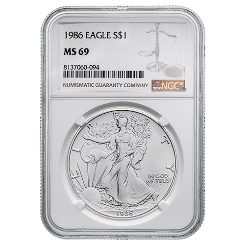 1986 NGC MS-69 1 oz American Silver Eagle Coin (Brown Label)