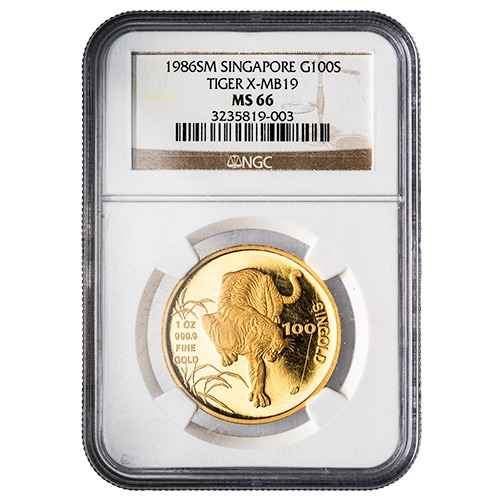 NGC MS-66 1986 1 oz Singapore Year of the Tiger Singold Coin