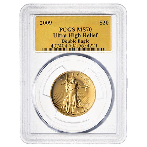 2009 (MMIX) PCGS MS-70 Ultra High Relief $20 Double Eagle  Gold Coin - Gold Foil Label