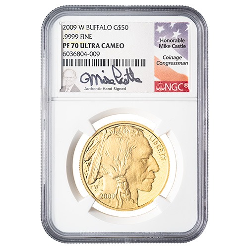 2009-W NGC PF-70 1 oz American Gold Buffalo Proof Coin - Mike Castle Signature Label