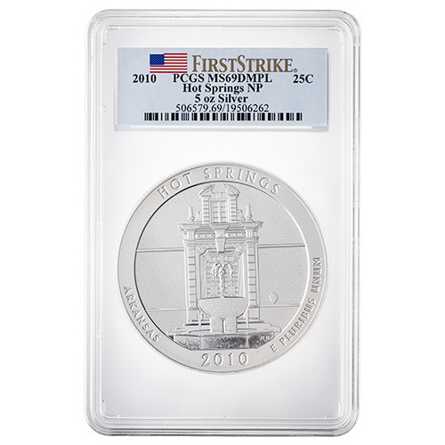 2010 PCGS MS-69 DMPL First Strikes 5 oz America The Beautiful Hot Springs Silver Coin