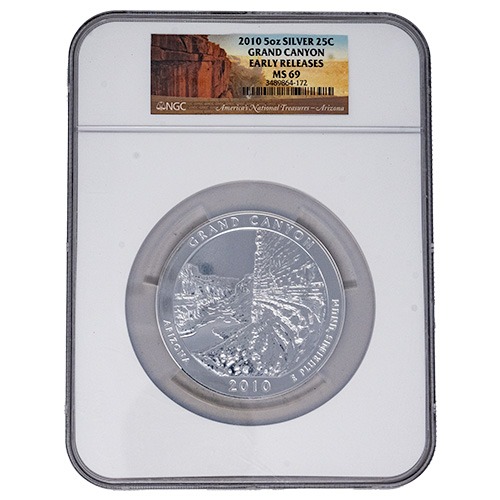 2010 NGC MS-69 Early Releases 5 oz America the Beautiful Grand Canyon Silver Coin