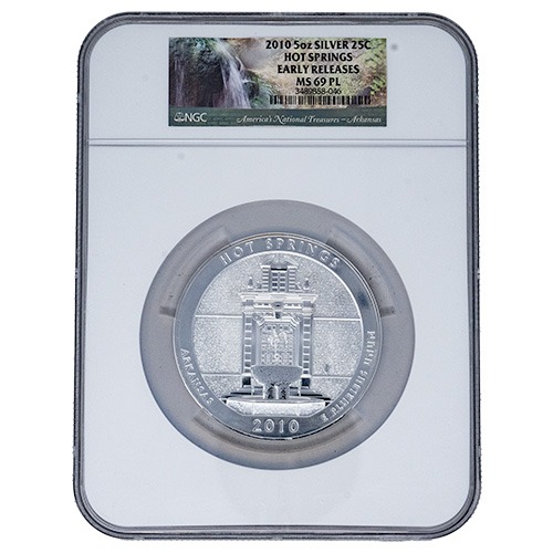 2010 NGC MS-69 PL Early Releases 5 oz America the Beautiful Hot Springs Silver Coin