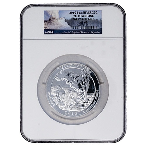 2010 NGC MS-69 Early Releases 5 oz America the Beautiful Yellowstone Silver Coin