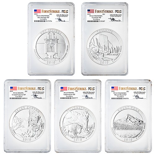 2010 PCGS MS-69 First Strikes DMPL 5 oz America The Beautiful Silver 5-Coin Set - John Mercanti Signature Label