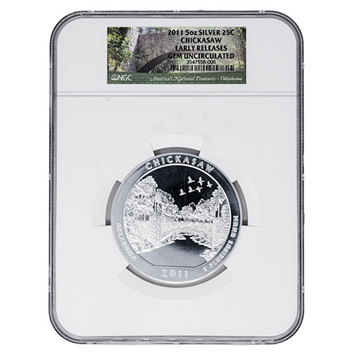 2011 NGC Gem Uncirculated Early Releases 5 oz America the Beautiful Chickasaw Silver Coin