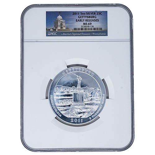 2011 NGC MS-69 Early Releases 5 oz America the Beautiful Gettysburg Silver Coin