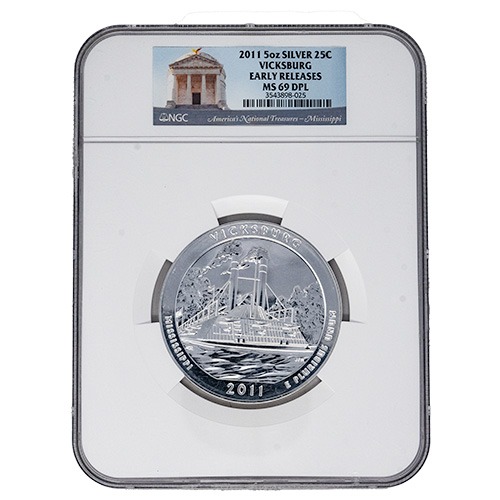 2011 NGC MS-69 DPL Early Releases 5 oz America the Beautiful Vicksburg Silver Coin