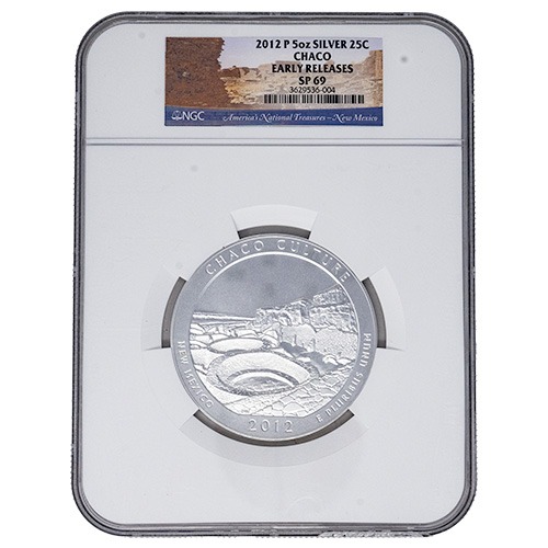 2012-P NGC SP-69 Early Releases 5 oz America The Beautiful Chaco Burnished Silver Coin