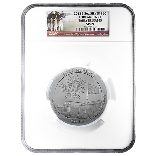 2013-P NGC SP-69 Early Releases 5 oz America The Beautiful Fort McHenry Burnished Silver Coin
