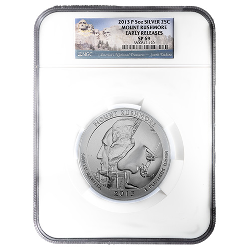2013-P NGC SP-69 Early Releases 5 oz America the Beautiful Mount Rushmore Burnished Silver Coin