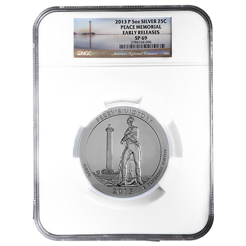 2013-P NGC SP-69 Early Releases 5 oz America The Beautiful Perry’s Victory and International Peace Memorial Burnished Silver Coin