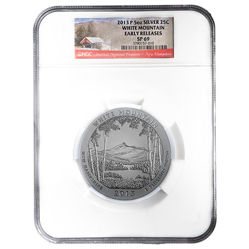 2013-P NGC SP-69 Early Releases 5 oz America The Beautiful White Mountain Burnished Silver Coin