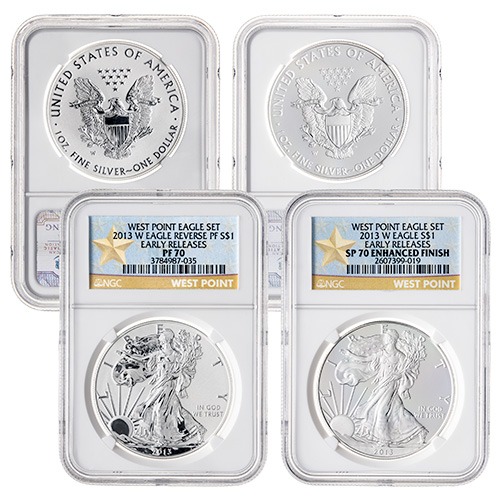 2013-W NGC SP-70 Enhanced Finish & PF-70 Reverse Proof Early Releases American Silver Eagle 2-Coin Set - 75th Anniversary of the West Point Mint - (West Point Label)
