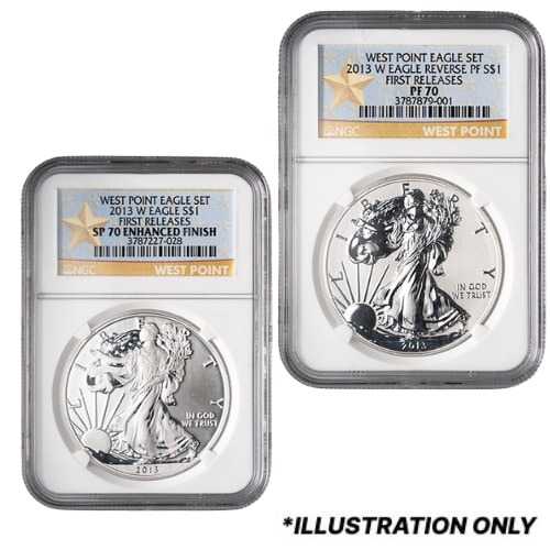 2013-W NGC SP-70 Enhanced Finish & PF-70 Reverse Proof First Release American Silver Eagle 2-Coin Set - 75th Anniversary of the West Point Mint - (West Point Label)