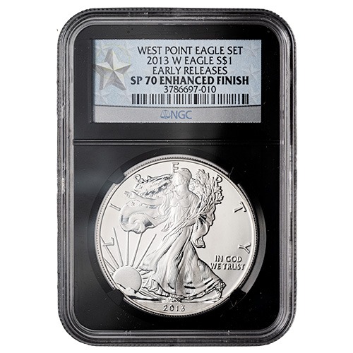 2013-W NGC SP-70 Enhanced Finish Early Releases 1 oz American Silver Eagle Coin 75th Anniversary Coin (Black Core West Point Label)
