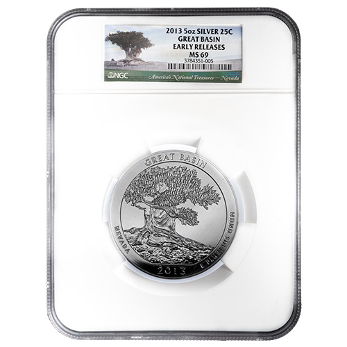 2013 NGC MS-69 Early Releases 5 oz America The Beautiful Great Basin Silver Coin
