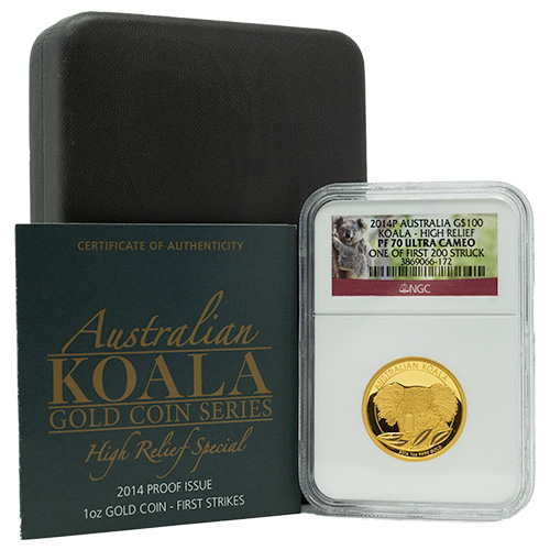 2014 NGC PF-70 One of First 200 Struck 1 oz Australian Koala High Relief Proof Coin with Box and COA