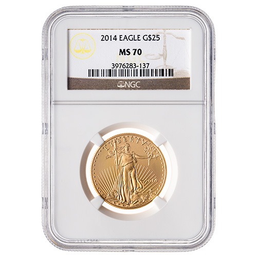 2014 NGC MS-70 1/2 oz American Gold Eagle Coin -  Brown Label
