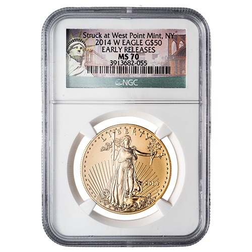 2014-W NGC MS-70 Early Releases 1 oz American Gold Eagle Burnished Coin - Statue of Liberty Label
