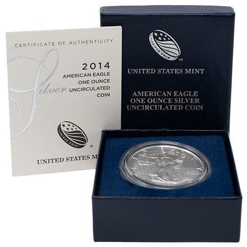 2014-W 1 oz American Silver Eagle Burnished Coin with Box and COA