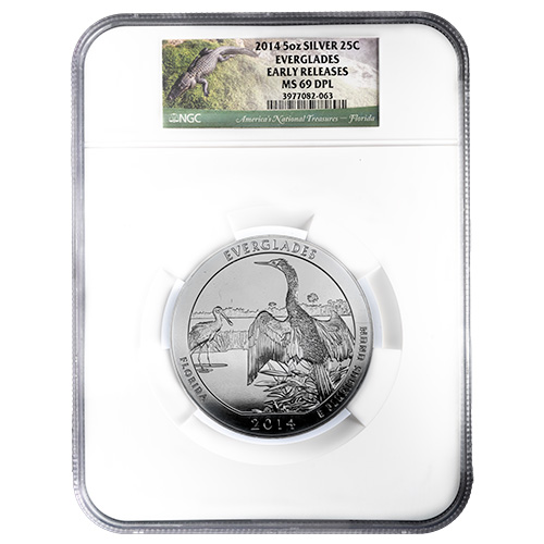 2014 NGC MS-69 DPL Early Releases 5 oz America The Beautiful Everglades Silver Coin