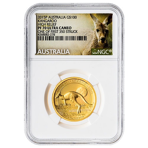 2015-P NGC PF-70 1 oz Gold Kangaroo High Relief Proof Coin - Kangaroo Label