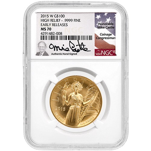 2015-W NGC MS-70 Early Releases 1 oz American Liberty High Relief Gold Coin - Mike Castle Signature Label