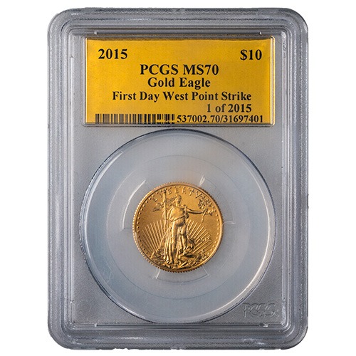 2015 PCGS MS-70 First Day of Issue 1/4 oz American Gold Eagle Coin - Gold Foil Label
