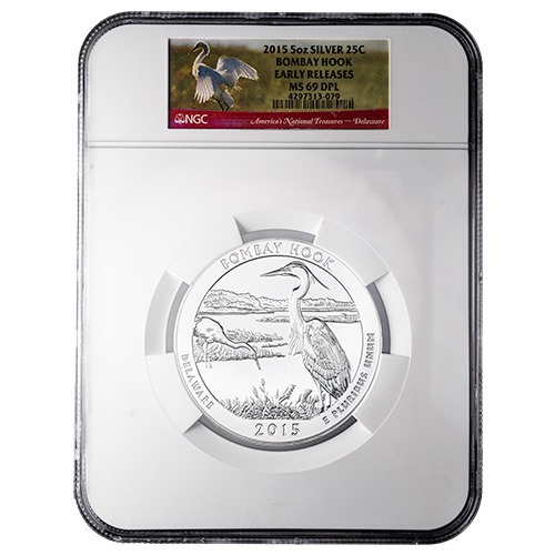 2015 NGC MS-69 DPL Early Releases 5 oz America The Beautiful Bombay Hook Silver Coin