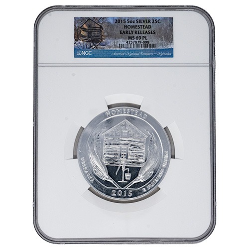 2015 NGC MS-69 PL Early Releases 5 oz America The Beautiful Homestead Silver Coin