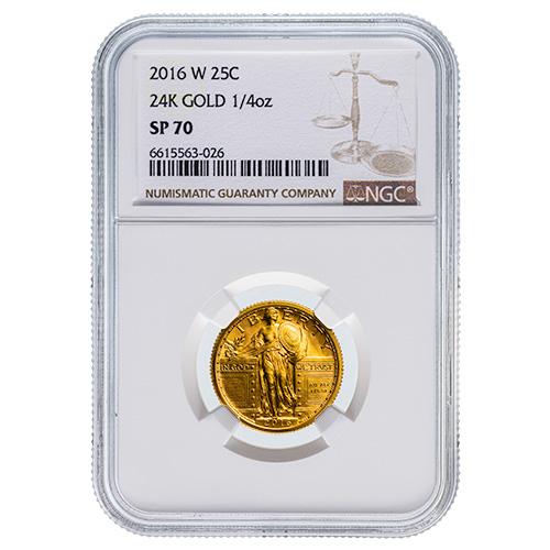 NGC SP-70 2016-W 1/4 oz Gold Standing Liberty Quarter Dollar Centennial Coin