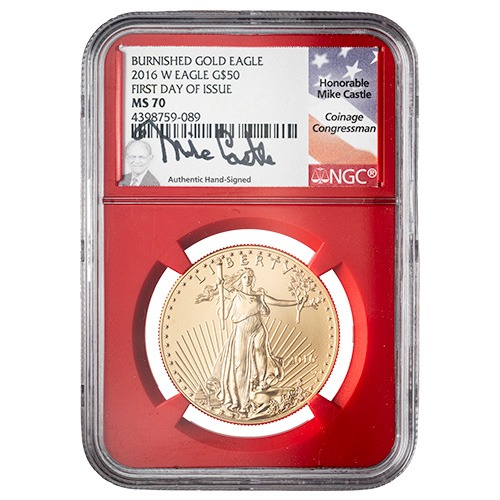 2016-W NGC MS-70 First Day of Issue 1 oz American Gold Eagle Burnished Coin - Mike Castle Label