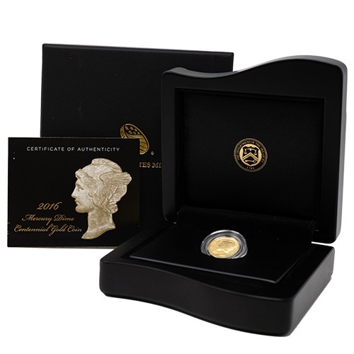 2016-W 1/10 oz Mercury Dime Centennial Gold Coin with Box & COA
