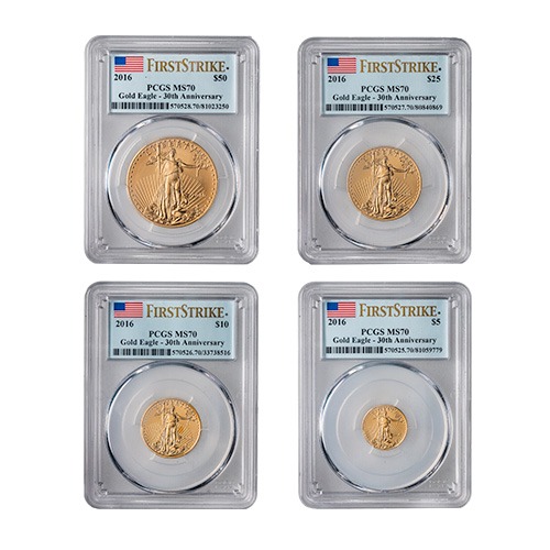 2016 PCGS MS-70 First Strike American Gold Eagle 30th Anniversary 4-Coin Set
