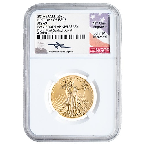 2016 NGC MS-70 1/4 oz American Gold Eagle Coin - John Mercanti label