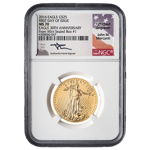 2016 NGC MS-70 First Day of Issue 1/2 oz American Gold Eagle Coin - John M. Mercanti Label