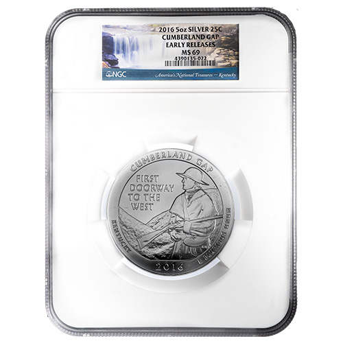 2016 NGC MS-69 Early Releases 5 oz America The Beautiful Cumberland Gap Silver Coin
