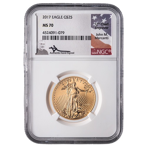 2017 NGC MS-70 1/2 oz American Gold Eagle Coin - John Mercanti Label