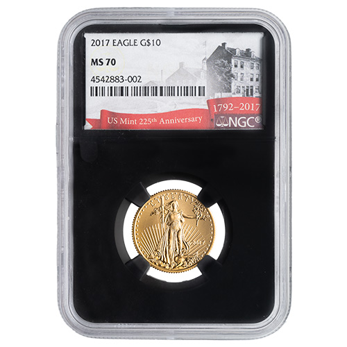 2017 NGC MS-70 1/4 oz American Gold Eagle Coin - US Mint 225th Anniversary Label with Black Core