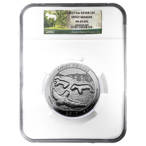 2017 NGC MS-69 DPL 5 oz America the Beautiful Effigy Mounds Silver Coin